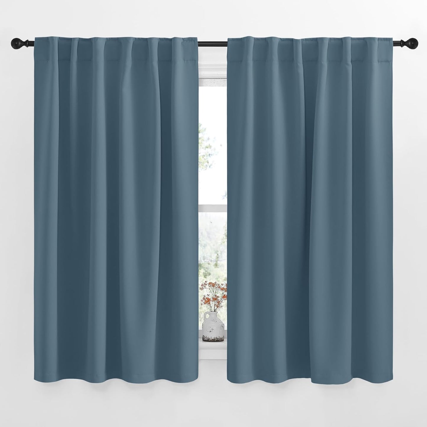 NICETOWN Blackout Curtains Window Drapes - (Smoky Blue Color) 52 inches W by 63 inches L, Set of 2, Blackout Curtain Panels for Boy's Nursery