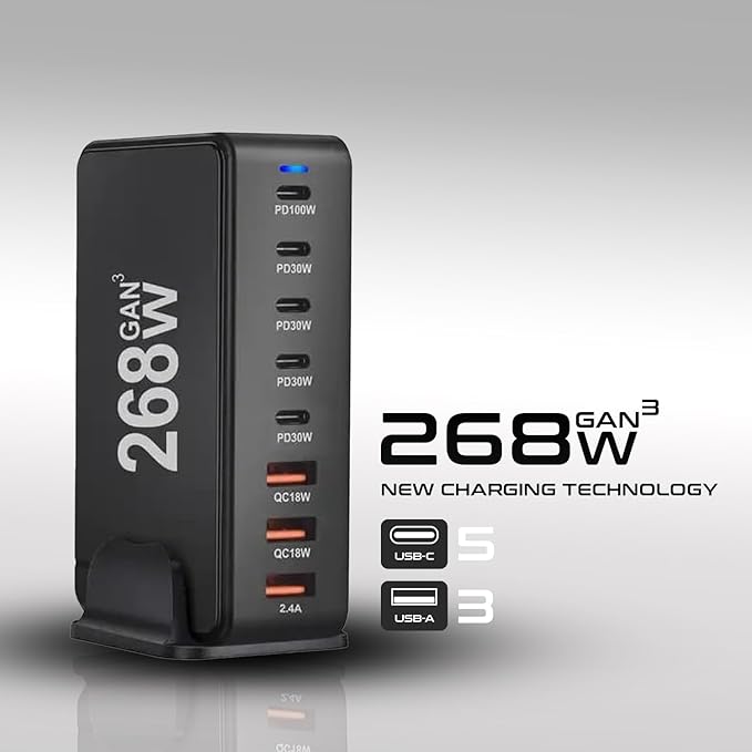 268W GaN USB Type C Charger 8 Ports Fast Charging Station PD QC4.0, USB C - Image 6