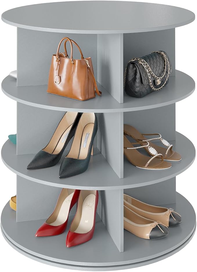 SpaceAid 3 Tier Rotating Shoe Rack Tower, Spinning Shoe Display Lazy Susan by SpaceAid