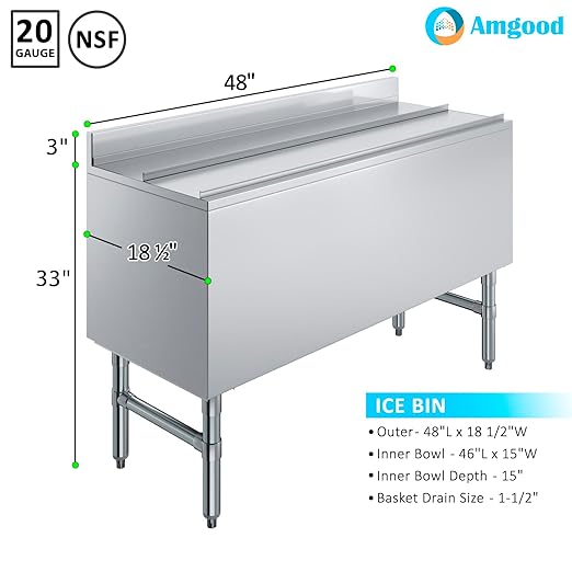 AmGood Underbar Ice Bin 18.5 in. x 48 in. x 30 in. | Stainless Steel Ice Chest - Image 2