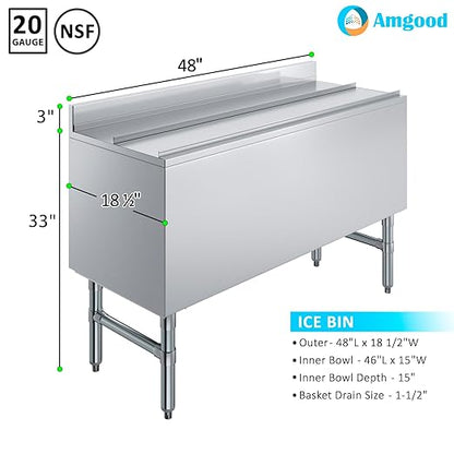 AmGood Underbar Ice Bin 18.5 in. x 48 in. x 30 in. | Stainless Steel Ice Chest - Image 2