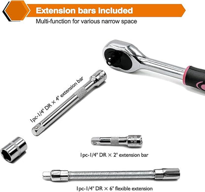 Egofine 46 Pieces 1/4 inch Drive Socket Ratchet Wrench Set, - Image 6