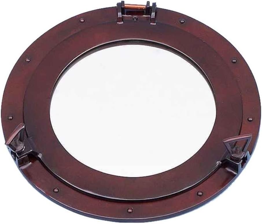 Hampton Nautical Deluxe Class Antique Copper Porthole Mirror, 17"