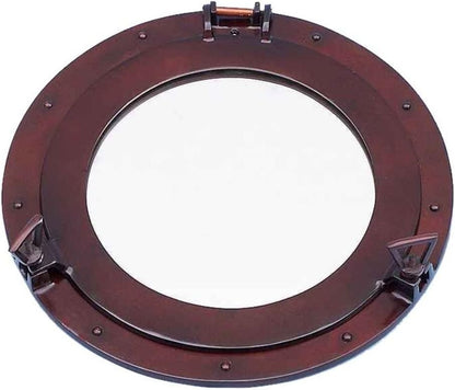 Hampton Nautical Deluxe Class Antique Copper Porthole Mirror, 17"