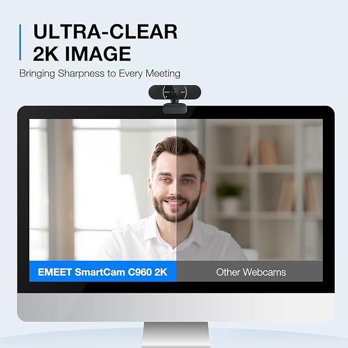 EMEET C960 2K Webcam with Microphone, 2K QHD, 2 Noise-Reduction Mics, TOF - Image 2