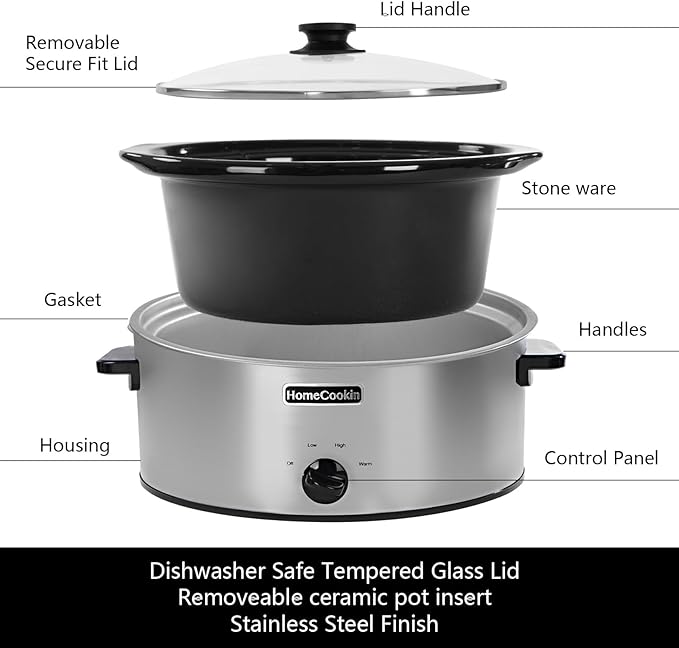 HOMECOOKIN 8 Quart Slow Cooker Oval Manual Pot Food Warmer - Image 3