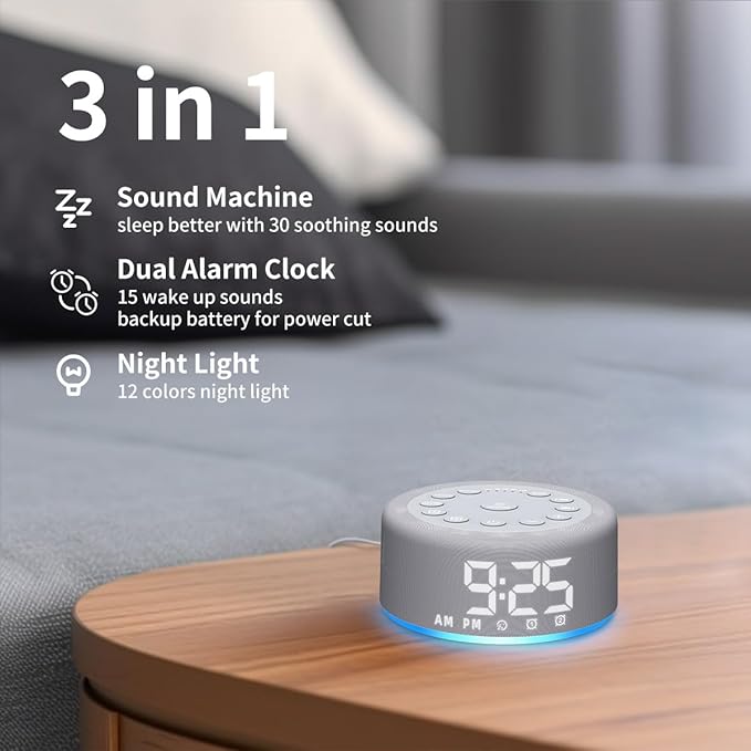 Sound Machine Alarm Clock Brown Noise White Noise Machine Night Light - Image 2