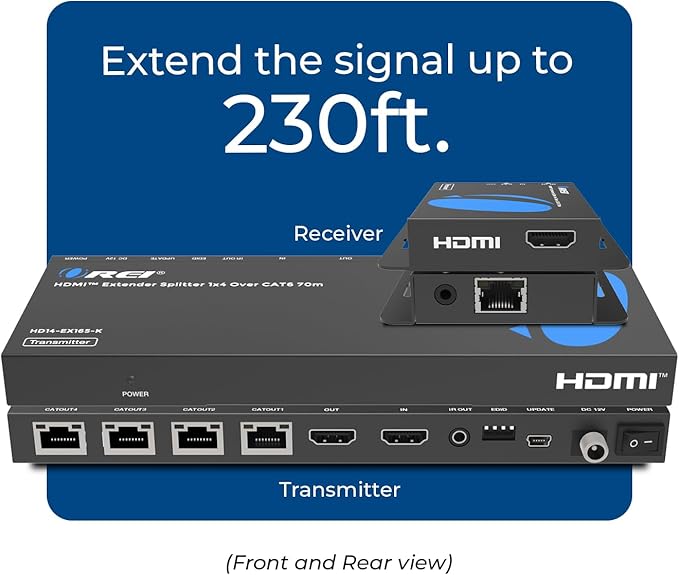 OREI 4K 1x4 HDMI Extender Splitter Over CAT6/7 Ethernet Cable Up to 4K@30Hz - Image 2