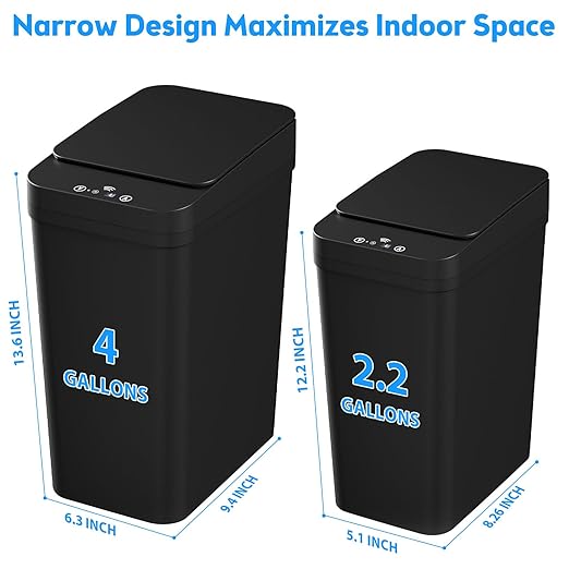 Bathroom Trash Can with Lid, 2 Pack 4 & 2.2 Gallon Automatic Touchless Garbage - Image 3
