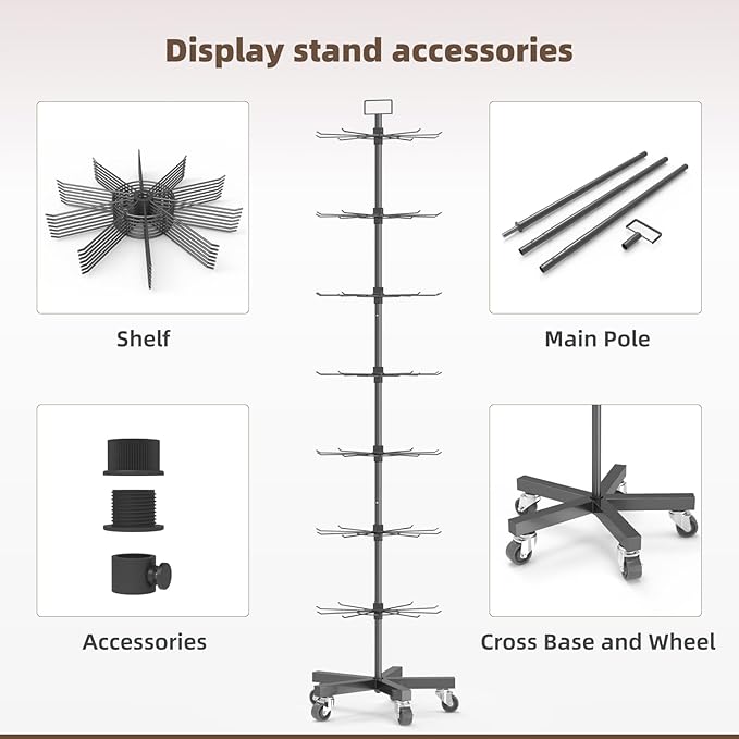 YEOOE Upgraded Retail Display Stand 7 Tier Spinning Display Stand, Movable Shop - Image 4
