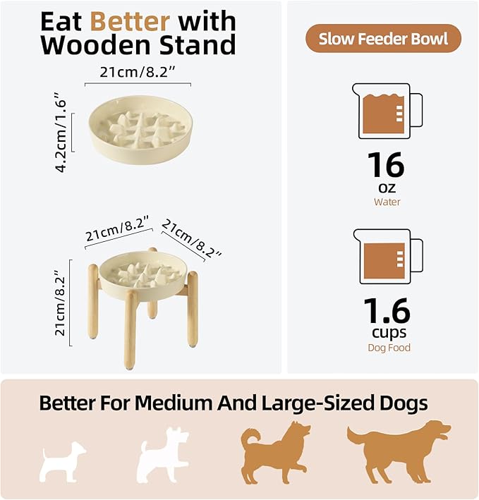 Ceramic 1.6 Cup Dog Raised Slow Feeder Set, Elevated Bowl - Image 2