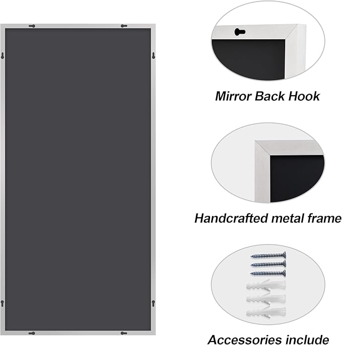 Silver Bathroom Mirror for Wall, 30x60 Inch Rectangle Mirrors - Image 5