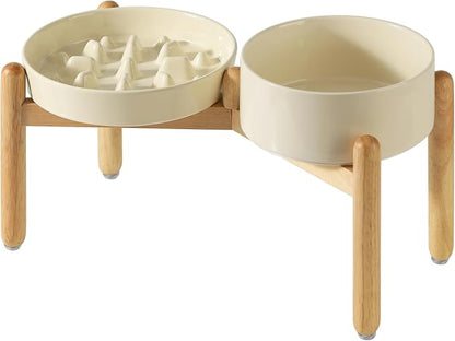 Ceramic Raised Slow Feeder Dog Bowl Set, Elevated 7.3inch Bowl and 8.2inch Slow by Havniva