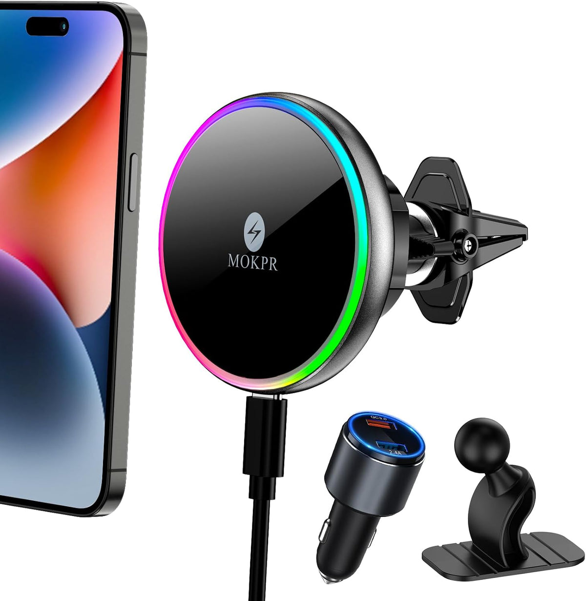 for magsafe car mount charger 15w led rgb, main product view