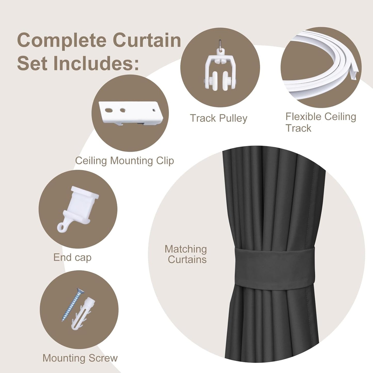 MaKefeile Room Divider Curtains & Flexible Bendable Tracks Set,Privacy Dividers Ceiling Track Curtain Window Blackout Curtains for Living Room Bedroom (W100 × H84 in 1 Panel Black Drape & White Rail)