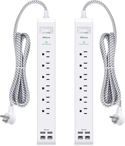 2 Pack Power Strip, 12FT Long Extension Cord, Surge Protector by Mifaso