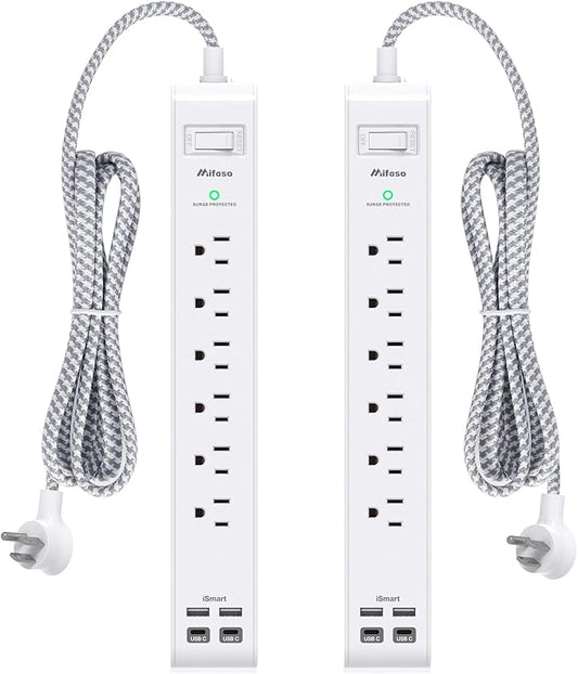 2 Pack Power Strip, 12FT Long Extension Cord, Surge Protector by Mifaso