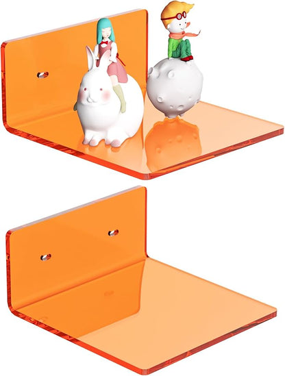6 Inches Small Orange Wall Shelves Set of 2, Wall Mounted Display Shelf Rack by Sezanrpt