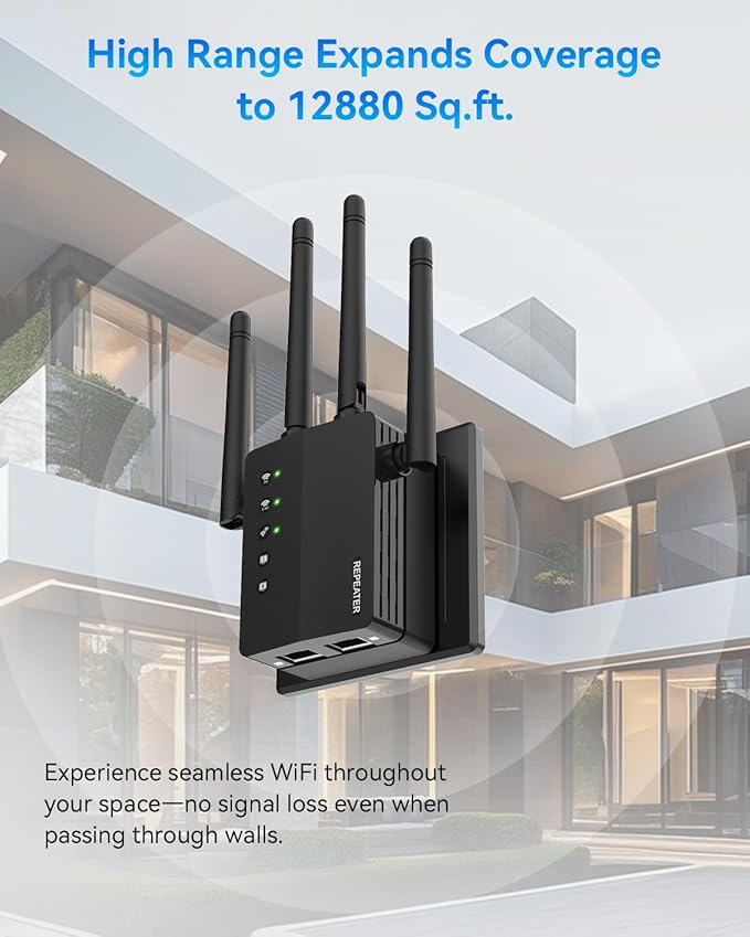WiFi Extender Signal Booster, 1200Mbps WiFi Booster, Long Range up to 12880 Sq - Image 2