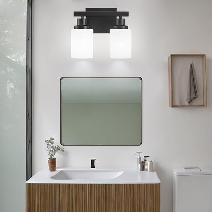 DIKAIDA Bathroom Light Fixtures Over Mirror, 2-Light Modern Matte Black Vanity - Image 2