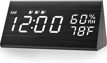 Digital Alarm Clock, with Wooden Electronic LED Time Display, 3 Alarm Settings by JALL