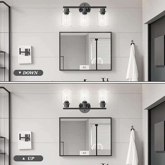 Guliaofo 3-Light Black Vanity Lights, E26 Modern Bathroom Light Fixtures - Image 5