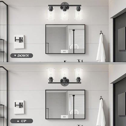 Guliaofo 3-Light Black Vanity Lights, E26 Modern Bathroom Light Fixtures - Image 5