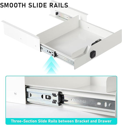 Under Desk Drawer Storage with Fingerprint Lock, Slide Out Metal Organizer - Image 6