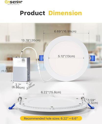 Ensenior 12 Pack 6 Inch LED Recessed Ceiling Light, 6000K Clear White, 1050LM - Image 5
