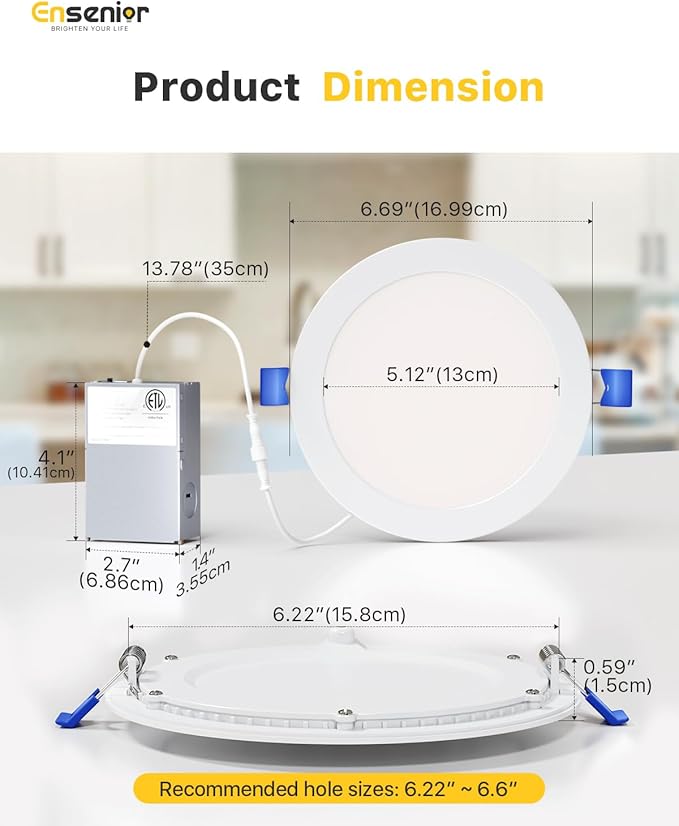 Ensenior 12 Pack 6 Inch LED Recessed Ceiling Light, 4000K Cool White, 1050LM - Image 5