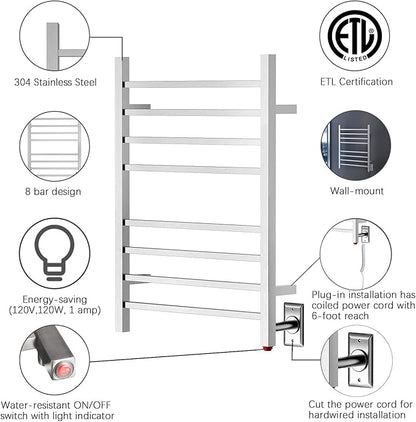 HEATGENE Towel Warmer, Heated Towel Warmer Rack, Wall-Mounted Hardwired/Plug-in - Image 3