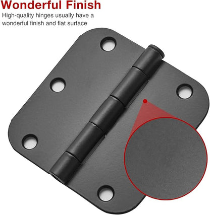 30 Pack Rounded Matte Black Door Hinges 3.5 Inch 5/8" Radius Interior 3 1/2" - Image 4