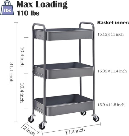 TOOLF 3-Tier Metal Rolling Cart - Image 2