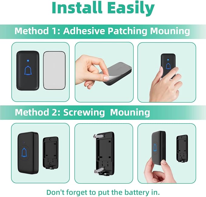 Wireless Doorbell Kits with 2 Receivers IP66 Waterproof 1000ft Range Door Bell - Image 6