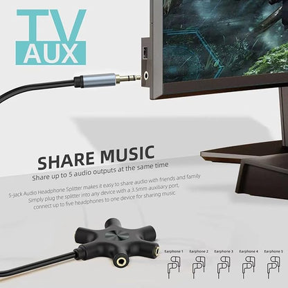 sovunis Multi Headphone Audio Splitter, 5-Way 3.5mm Jack Stereo Headset Adapter - Image 3