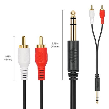SiYear Gold-Plated 6.35mm 1/4 inch Male TRS Stereo Plug to 2 RCA Phono Male - Image 3