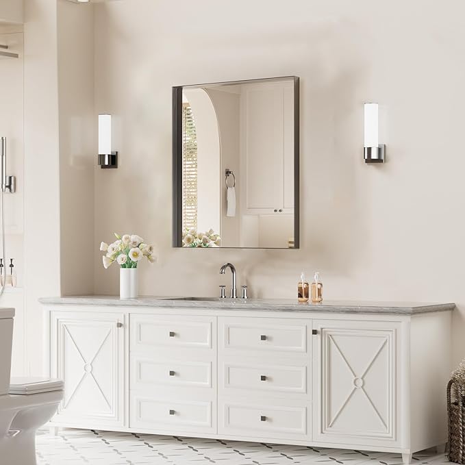 Koonmi 20x30 Inch Black Metal Framed Bathroom Mirror by KOONMI