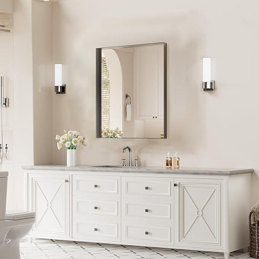 Koonmi 20x30 Inch Black Metal Framed Bathroom Mirror by KOONMI