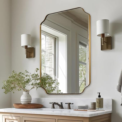 ANDY STAR 24"x36" Gold Mirror, Brushed Brass Scalloped Wall Mirror, Bathroom - Image 3