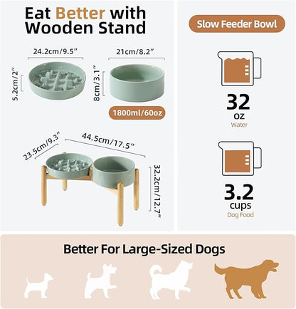 Ceramic 3.2 Cup Raised Slow Feeder Dog Bowl Set, Elevated 8.2inch Bowl and - Image 2