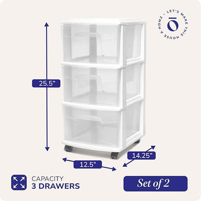 HOMZ 2-Pack Drawer Tower, 3-Tier Clear Plastic Storage Organizer Cart, and - Image 3
