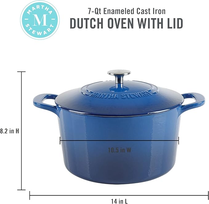 MARTHA STEWART Gatwick 7-Quart Enamel Cast Iron Dutch Oven Pot - Image 2