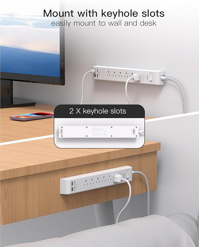 2 Pack Power Strip, 12FT Long Extension Cord, Surge Protector - Image 6
