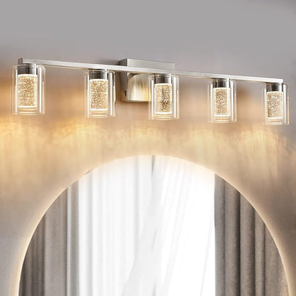 SADENICEL 5 Light Bathroom Light Fixtures, Brushed Nickel Vanity Lights Crystal - Image 8