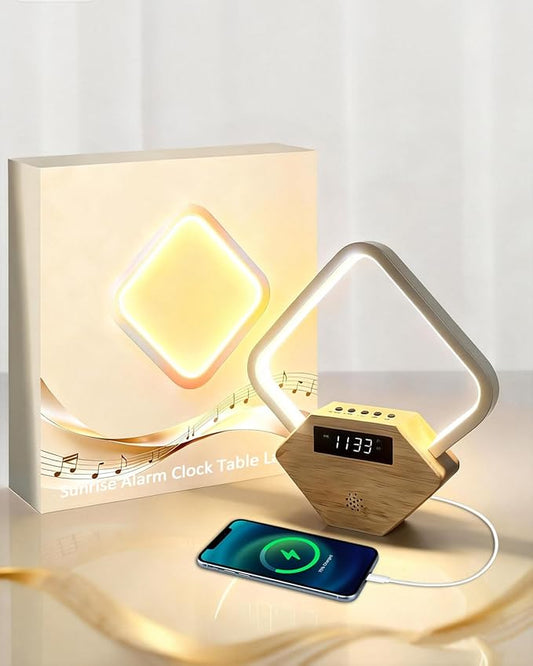 Wood Sunrise Alarm Clock with White Noise Machine 3 Color Night Light 15 by Xunhomon