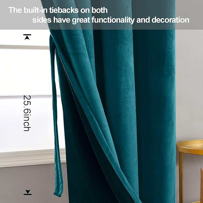 JIUZHEN Teal Velvet Curtains 72 inches Blackout Curtains - Image 4
