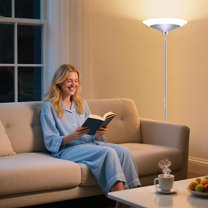 SIBRILLE Silver Torchiere Floor Lamp - 30W Dimmable LED Standing Lamp - Image 7