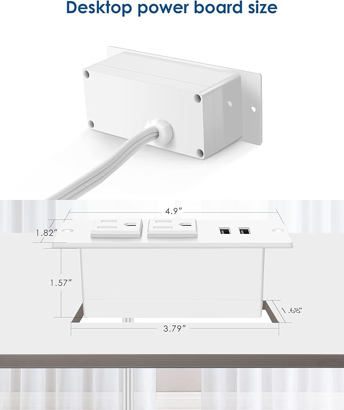 Conference Recessed Power Strip Socket 6.56Ft Cord, Desktop Power Grommet Power - Image 5