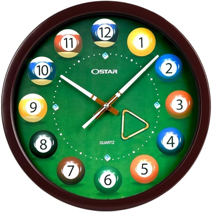 OSTAR Big Large Billiard Pool Ball Wall Clock, Battery Operated, Cue Hand by TrulySilentClocks