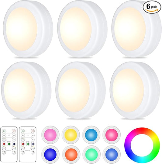 Yiliaw 6 Pack LED Puck Lights Remote Control 16 Color Changeable Under Cabinet by Yiliaw